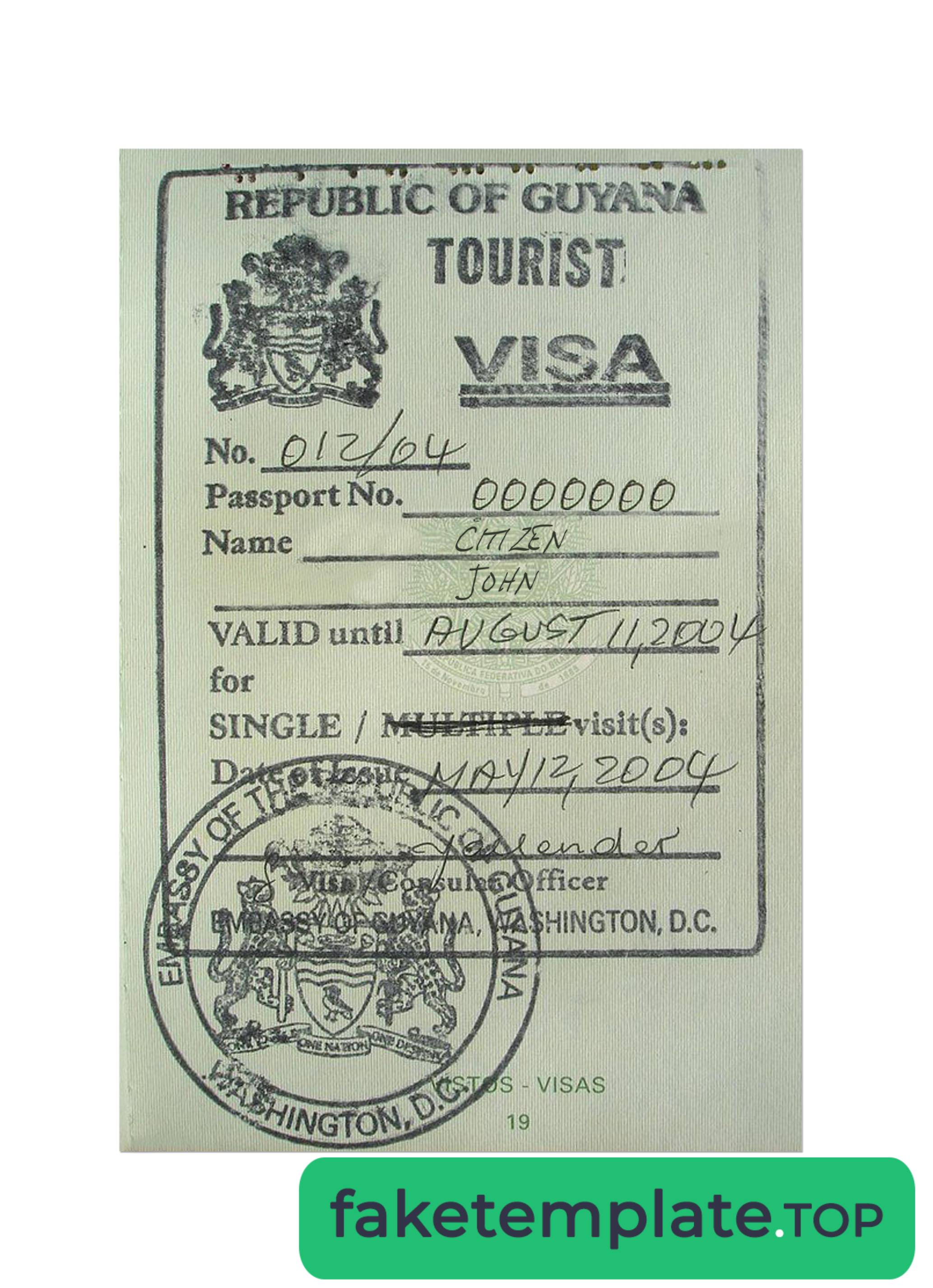 Feature of fake GUYANA stamp visa example